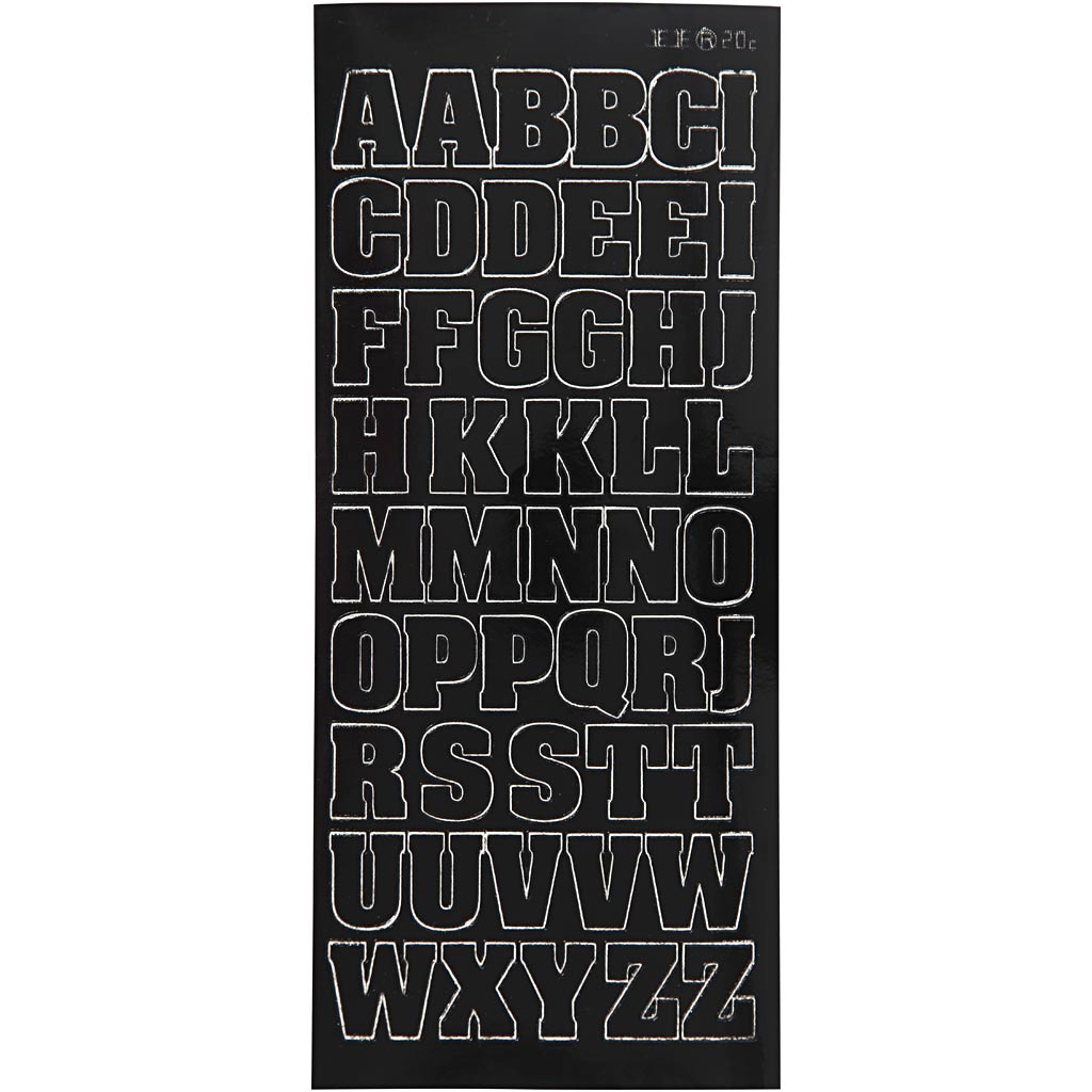 Stickers, grote hoofdletters, vel 10x23 cm, zwart, 1 vel