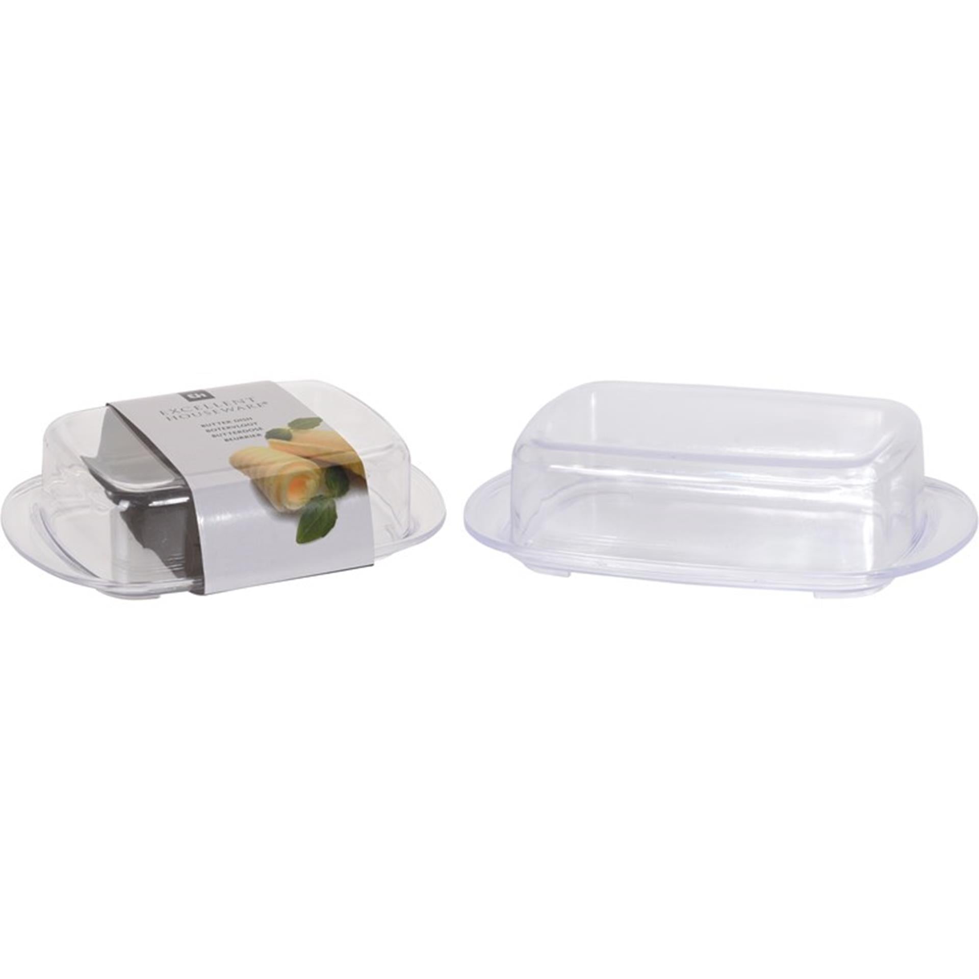 Excellent houseware botervloot met deksel kunststof 17,5 x 11,5 x 5 cm transparant