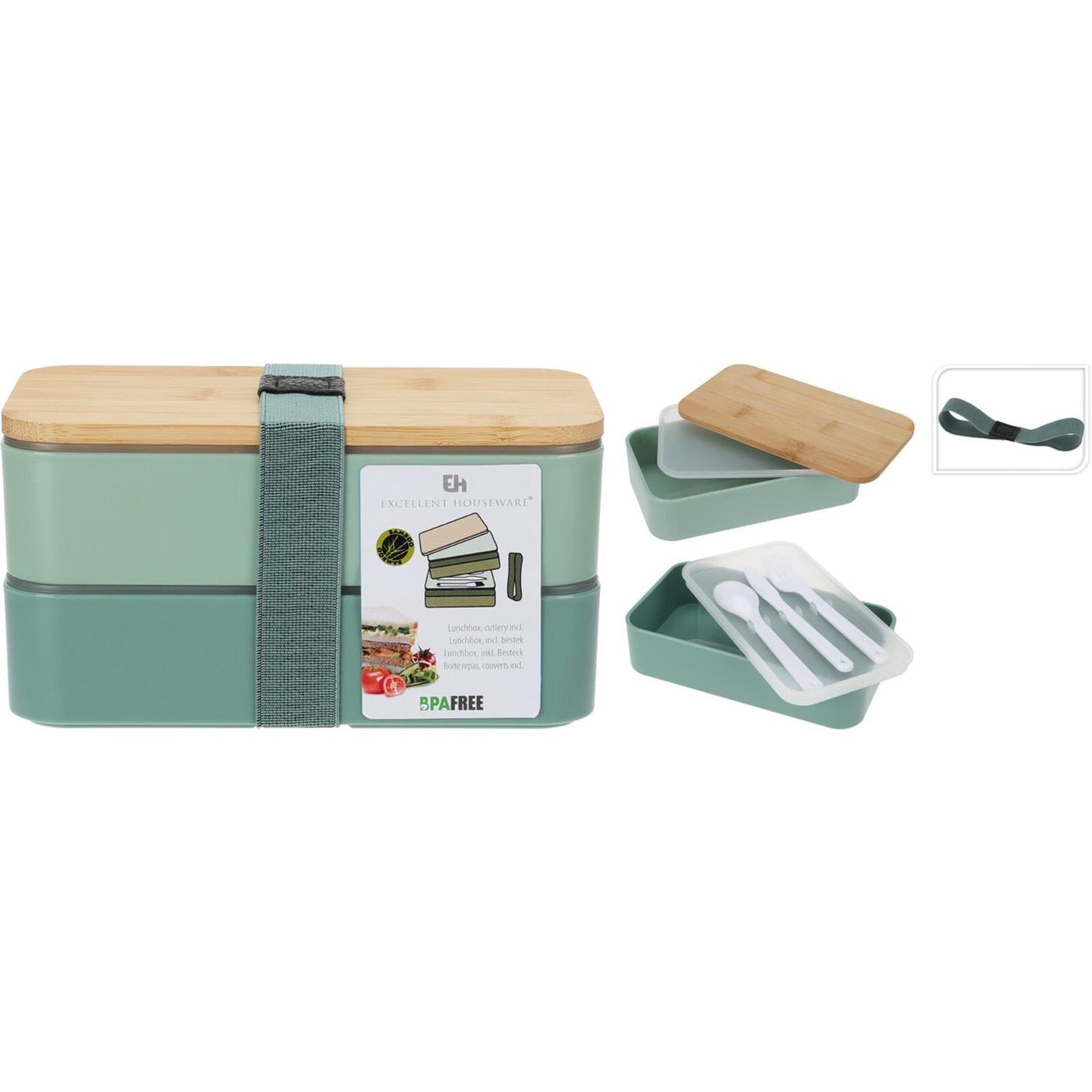 Excellent houseware grote lunchbox gemaakt met bamboe 18x10,6cm