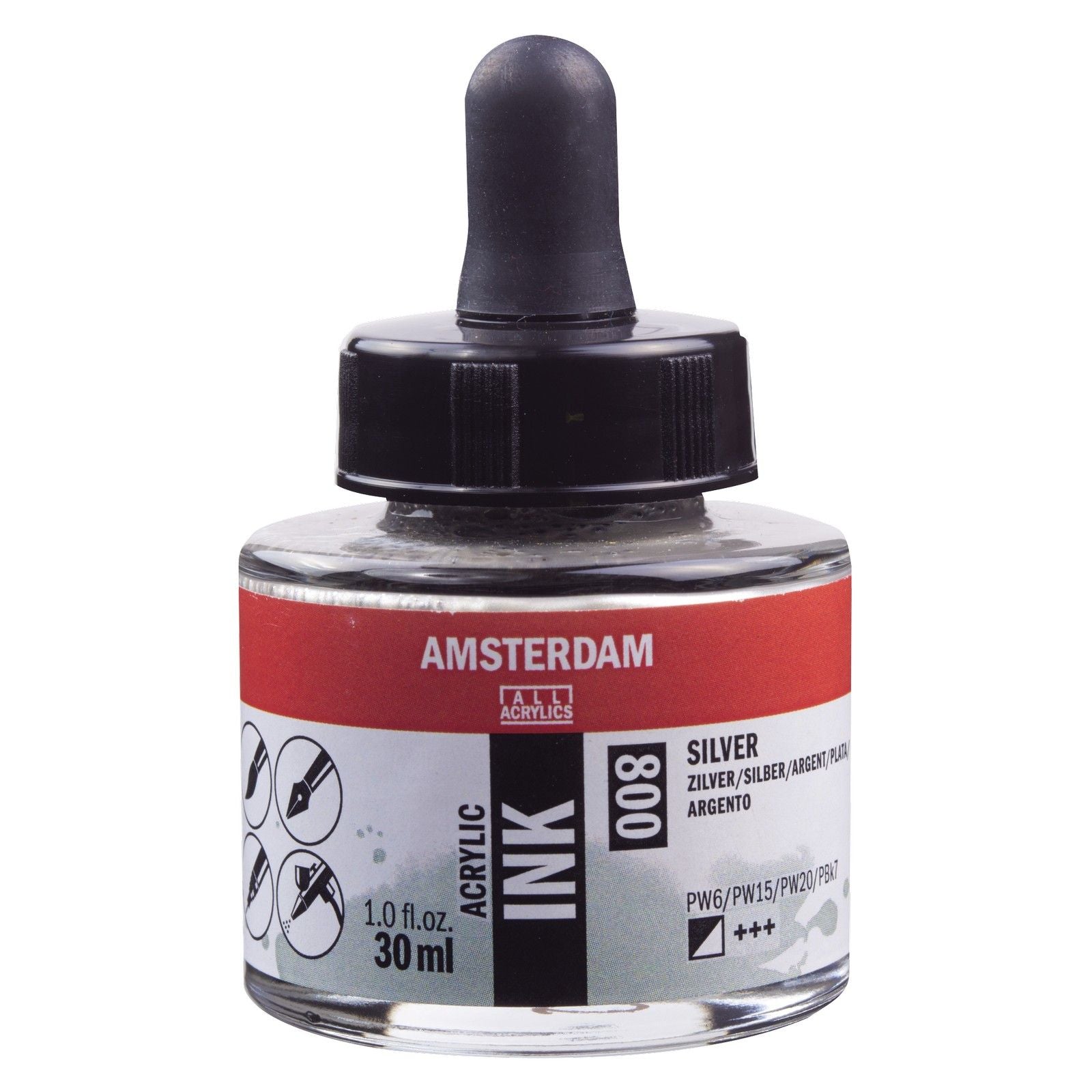 Amsterdam all acrylics amsterdam • acrylinkt fles 30 ml zilver 800