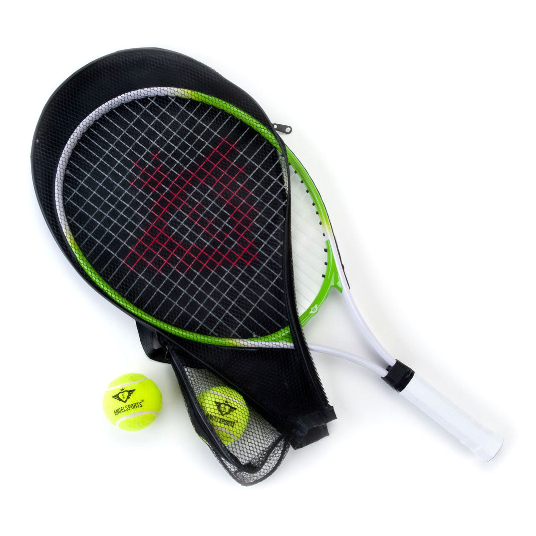 Engelhart tennisracket met hoes en 2 ballen - groen