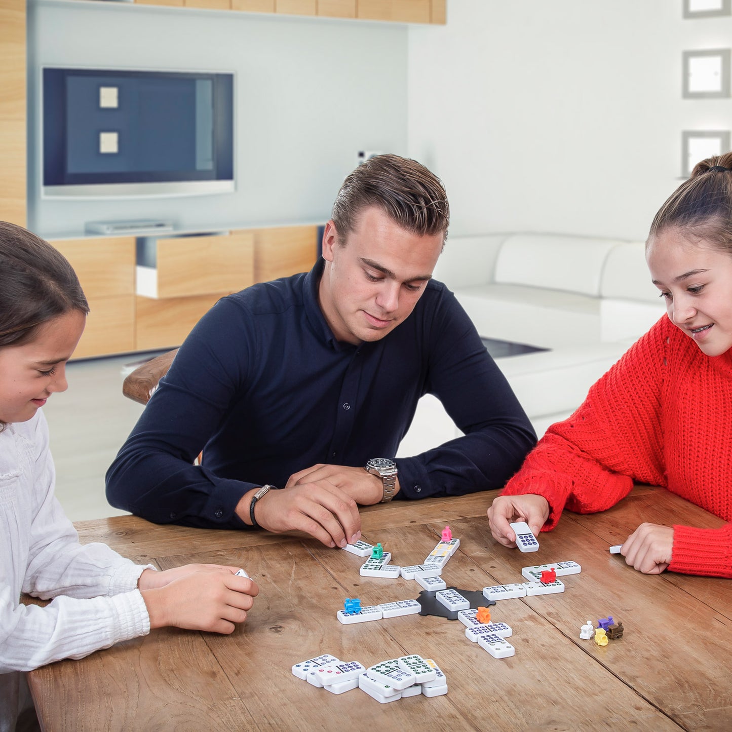 Engelhart domino mexican train in houten koffer