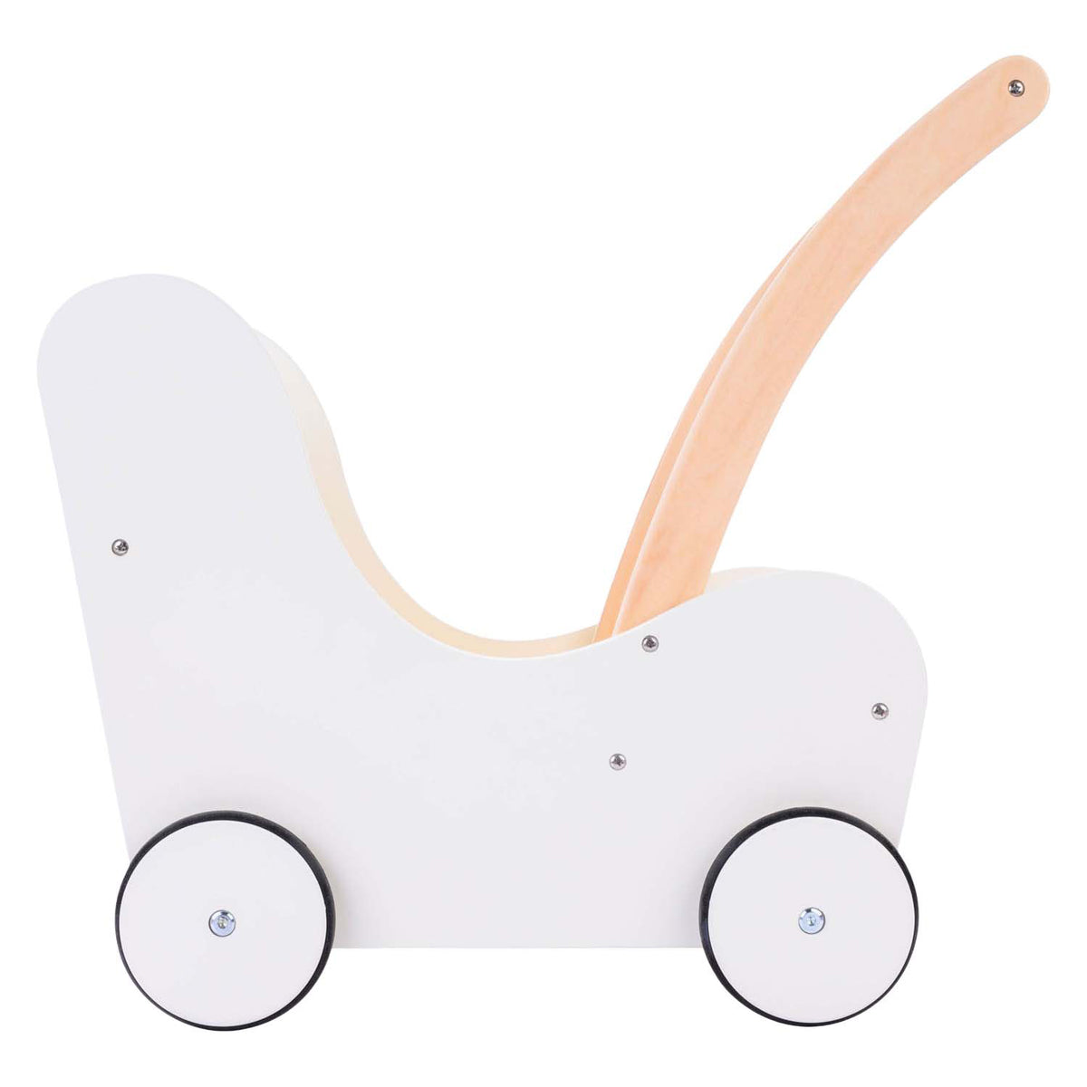 Houten poppenloopwagen grijs wit
