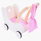 Houten poppenloopwagen roze wit - afbeelding 1