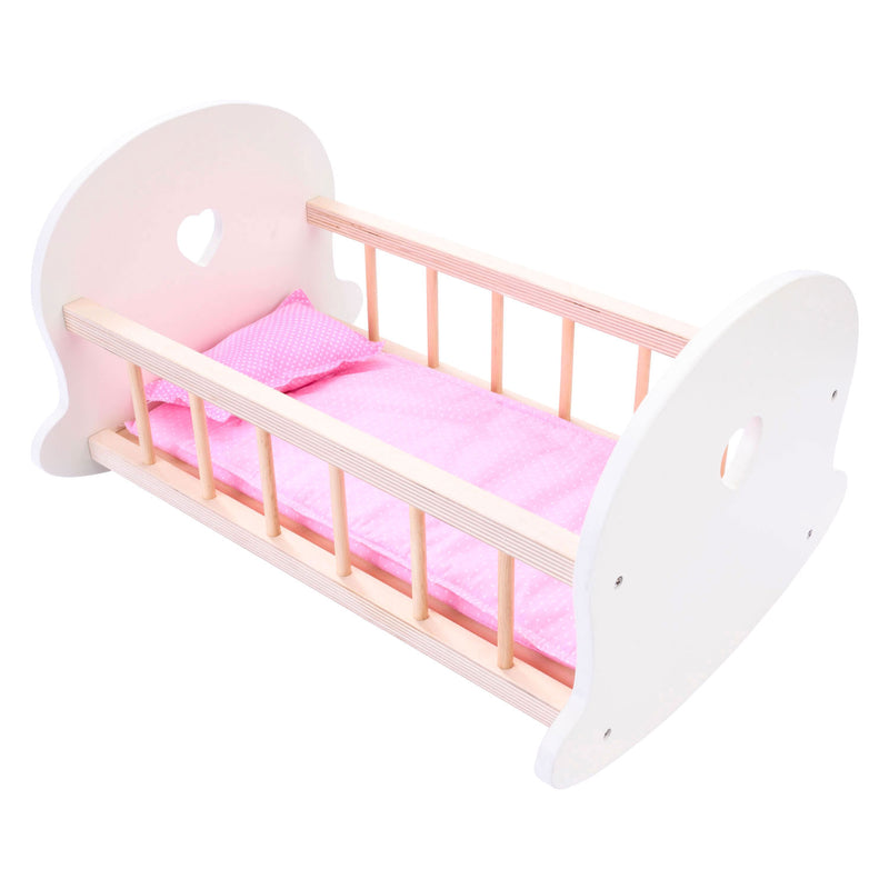 Poppenbedje schommelwieg, roze wit