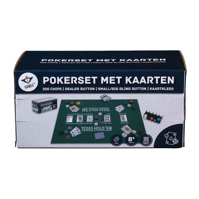 Longfield pokerset met kaarten kleed en 200 chips (4 gram) in doos