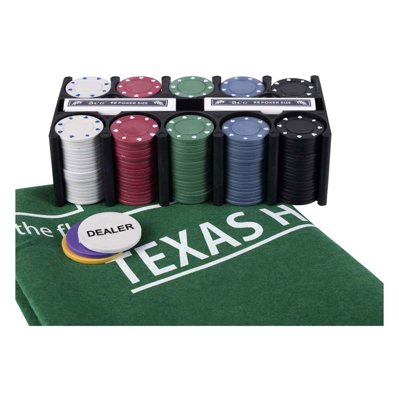 Engelhart pokerset met kaarten, kleed en 200 chips (4 gram) in doos