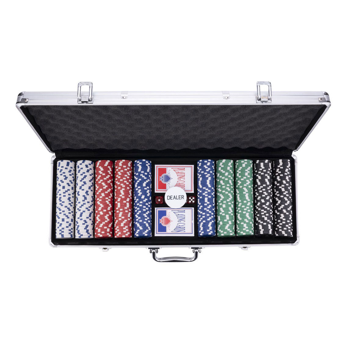 Longfield pokerset in zilveren koffer met 500 chips (11,5 g) – compleet met kaarten, dealer button dobbelstenen – engelhart
