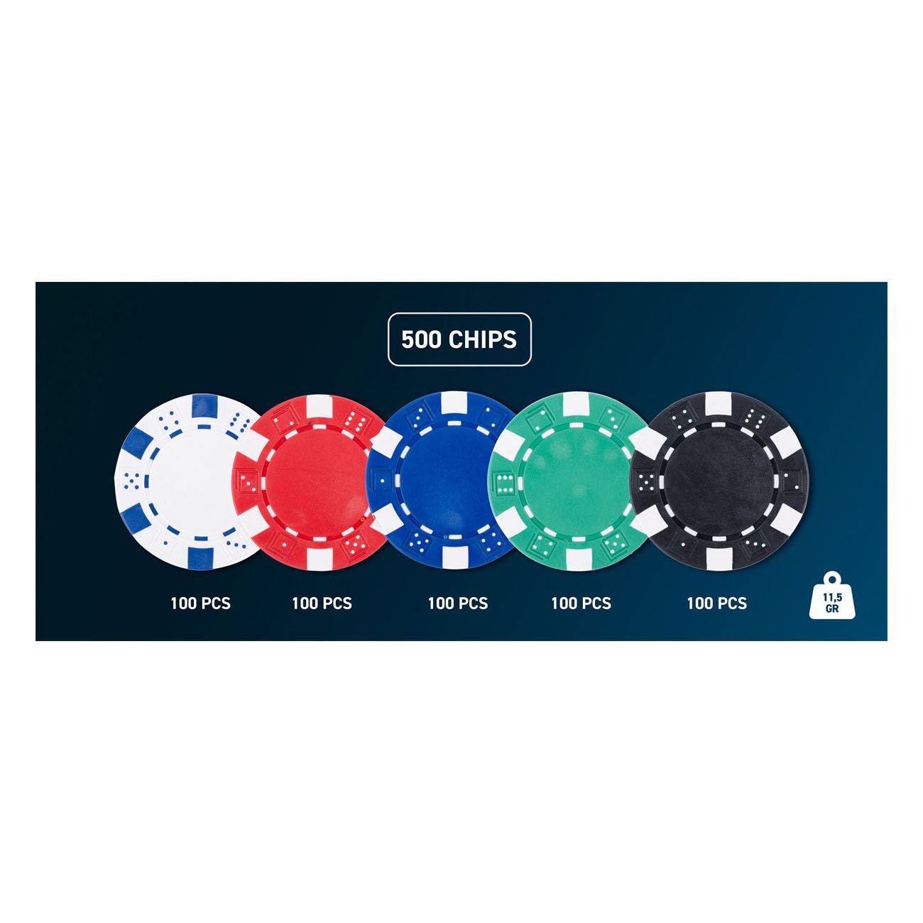 Longfield pokerset in zilveren koffer met 500 chips (11,5 g) – compleet met kaarten, dealer button dobbelstenen – engelhart