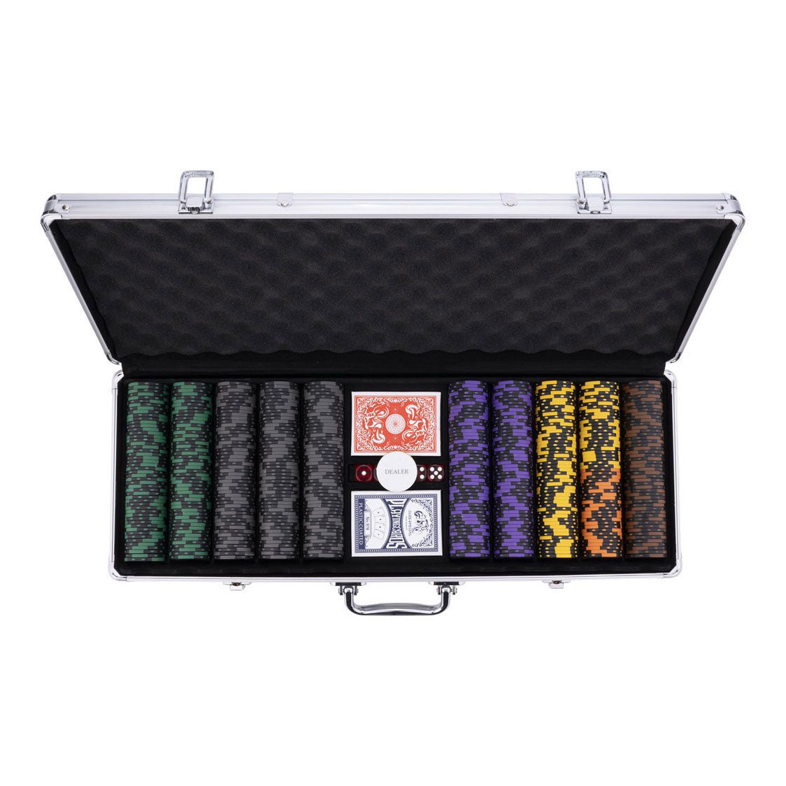 Pokerset in zilveren koffer - high stake 500 chips 14gr.