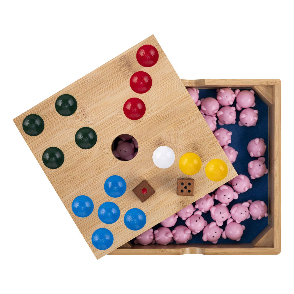Bamboe pig hole spel met siliconen varkentjes