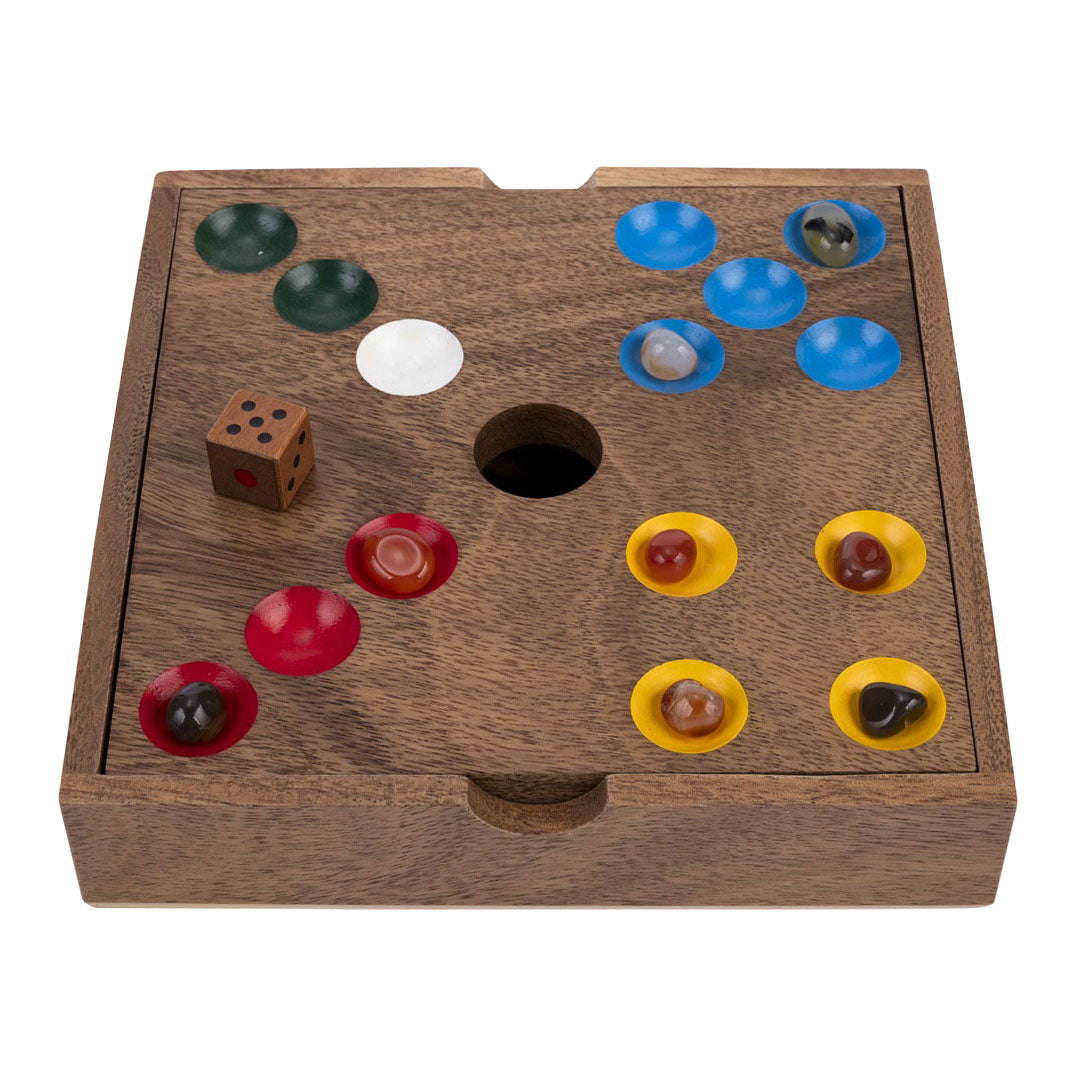Engelhart edelstenen spel – walnoothout – 18,3 x 18,3 x 4 cm – inclusief 60 edelstenen – strategisch bordspel –