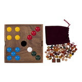 Engelhart edelstenen spel – walnoothout – 18,3 x 18,3 x 4 cm – inclusief 60 edelstenen – strategisch bordspel – - afbeelding 5
