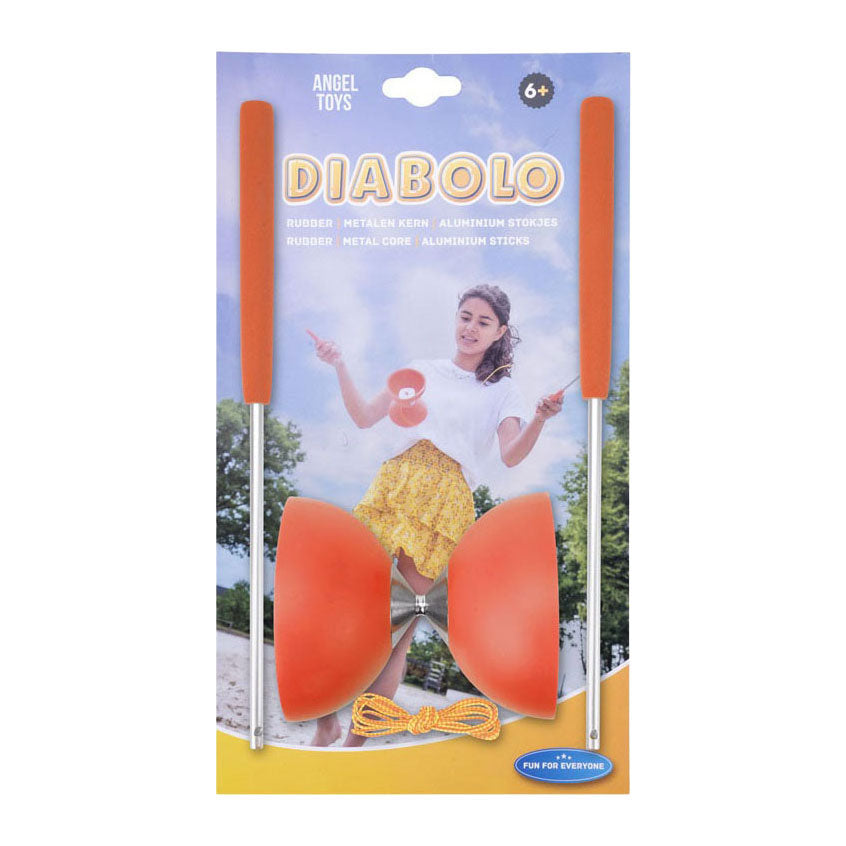 Diabolo van rubber met metalen stokjes - fluor rood