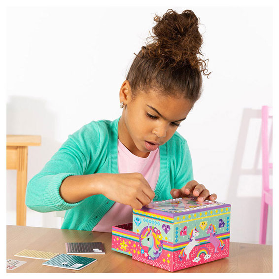 Totum unicorn sieraden doosje versieren - speelgoed meisjes knutselen cadeau tip - mozaïek 15 x 10 x 10 cm cadeau tip meisjes en jongens vanaf 3 jaar