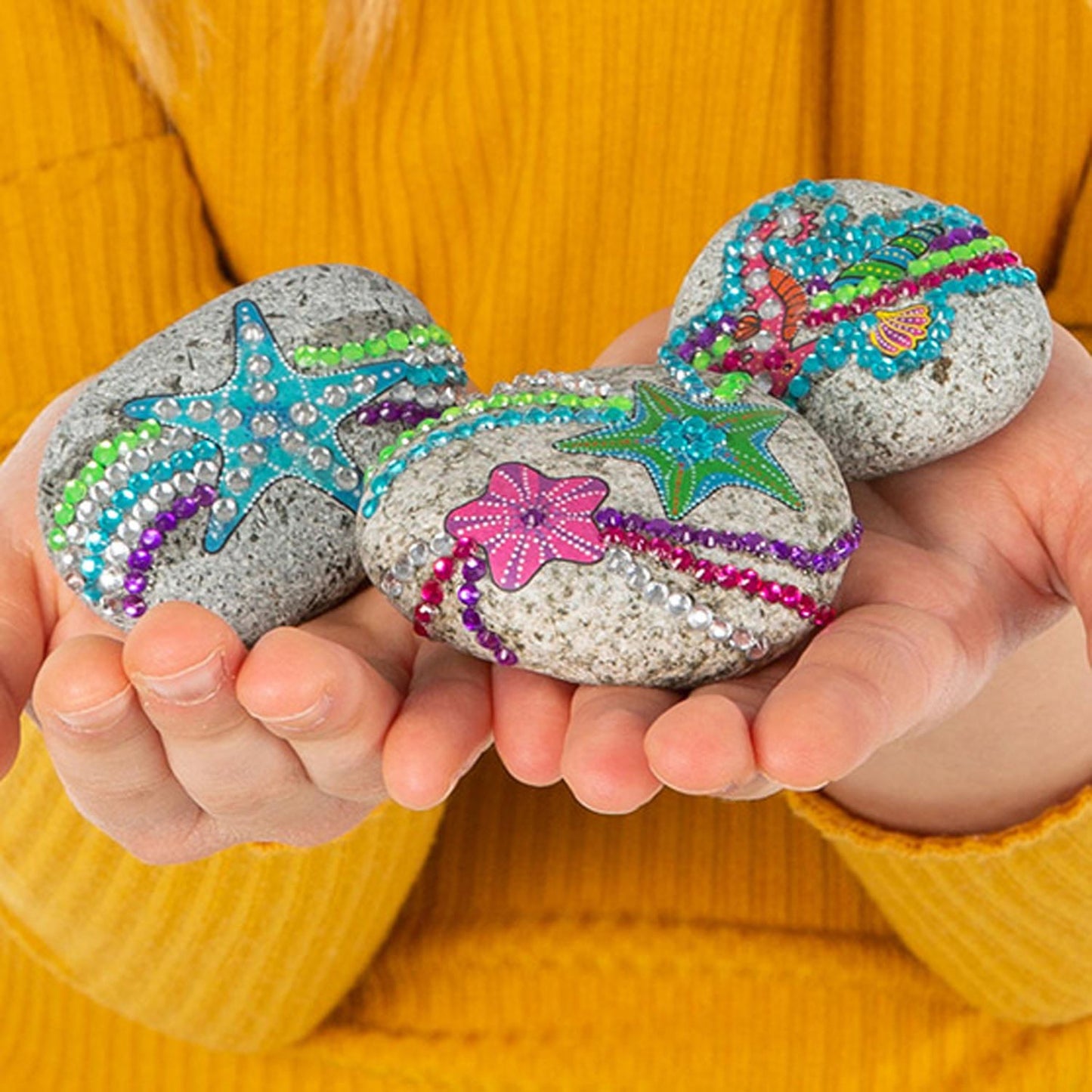 Totum knutselset stenen versieren met zeester incl. 350+ strass steentjes - rock starfish cadeautip creatief speelgoed meisjes en jongens knutselen