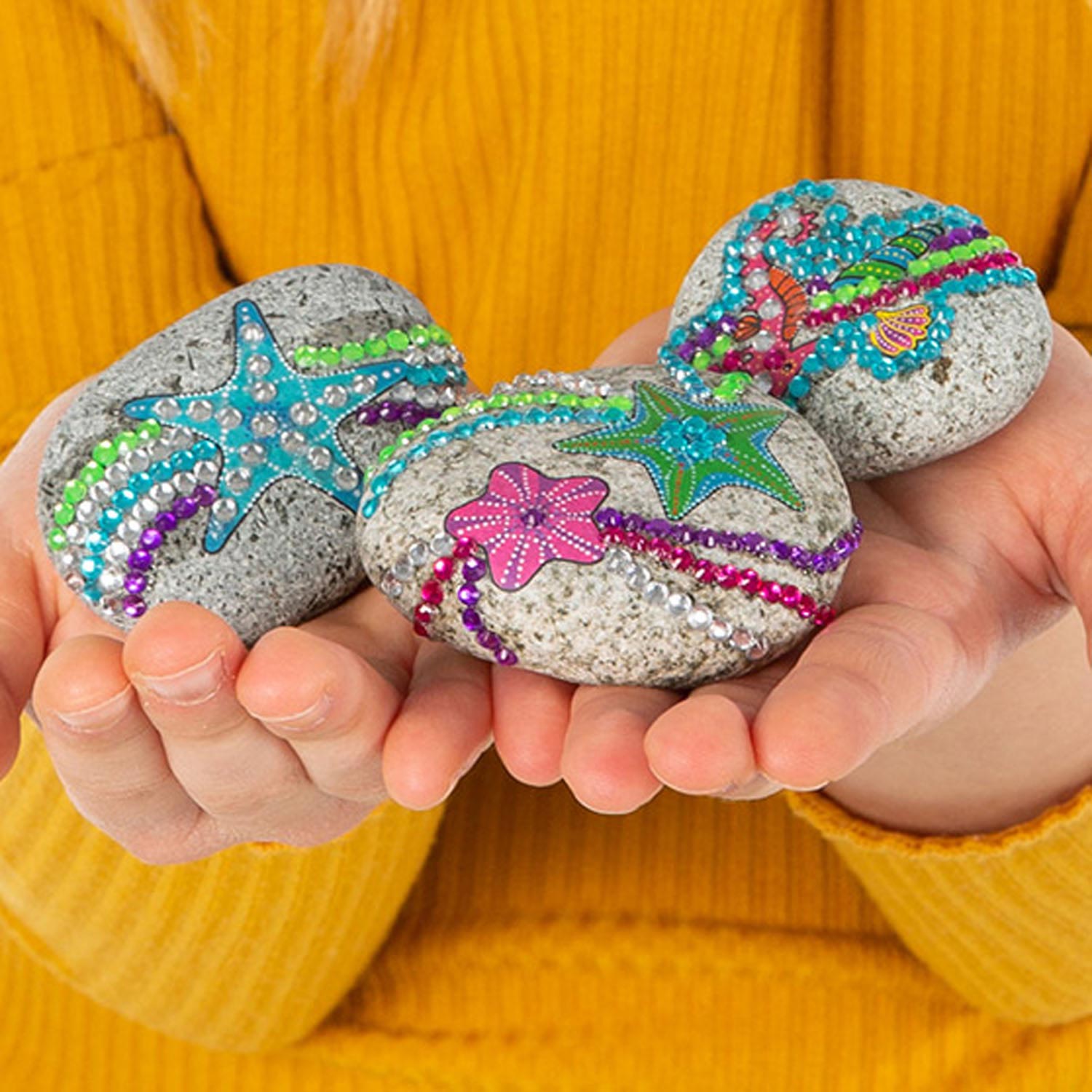 Totum knutselset stenen versieren met zeester incl. 350+ strass steentjes - rock starfish cadeautip creatief speelgoed meisjes en jongens knutselen