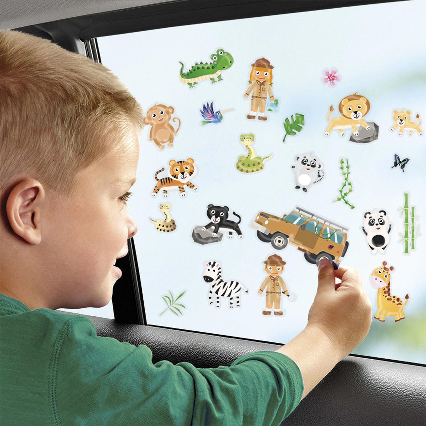 Totum wildlife raamstickers wilde dieren - jungle dierentuin - educatief speelgoed junior vanaf 3 jaar - verplaatsbare niet permanente stickers - stickeren thuis en onderweg