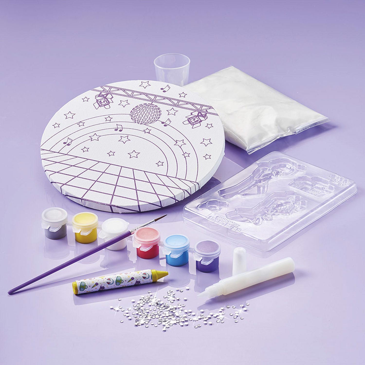 Totum knutselkoffer disco dans canvas schilderijtje maken - speelgoed meisjes - knutselen met gips home deco