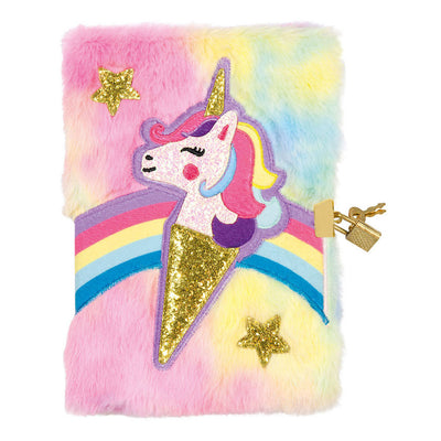 Totum unicorn furry geheim dagboek met slot - speelgoed meisjes notitieboek secret diary met eenhoorn applicatie 21 x 15 cm cadeau tip