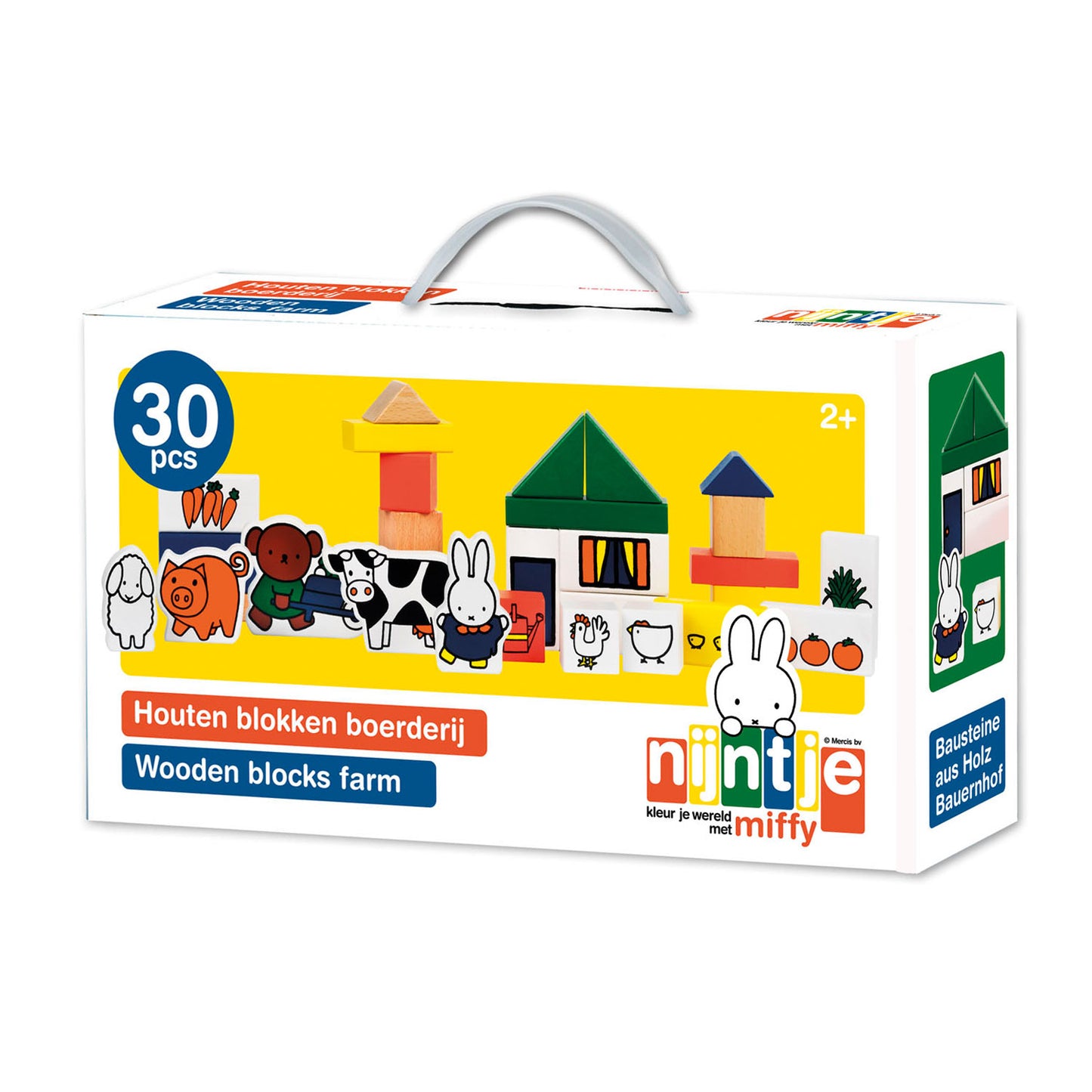 Bambolino nijntje houten blokken boerderij - 28 delig peuter speelset met boerderijdieren, bouwblokken - educatief speelgoed cadeau tip - vanaf 2 jaar - toys