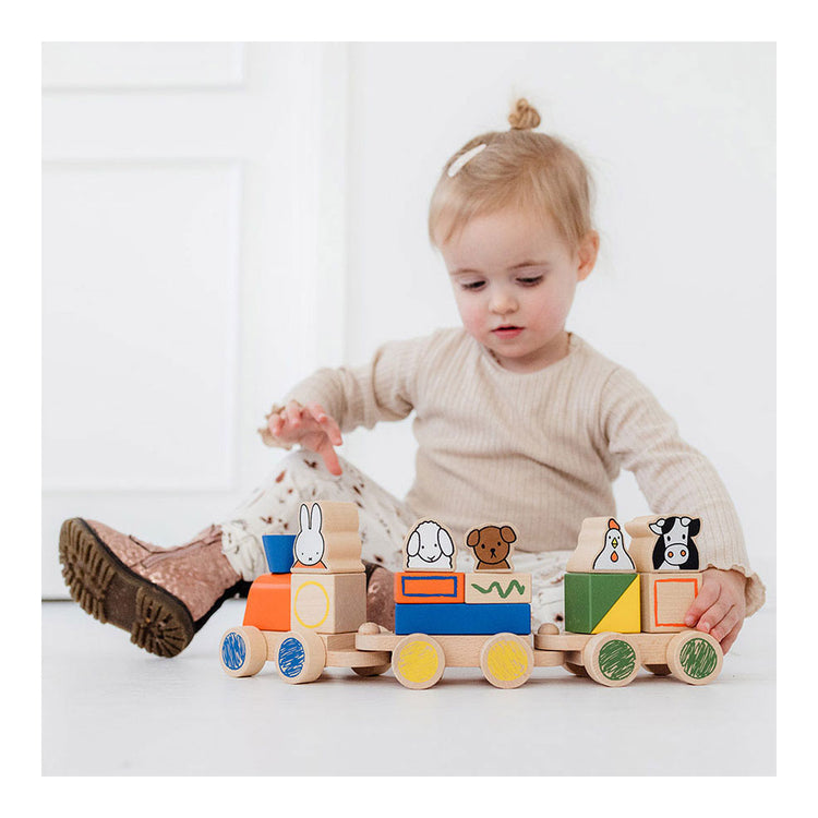 Bambolino nijntje houten speelgoed blokkentrein, trein met blokken - peuter kleuter educatief speelgoed - vanaf 1,5 jaar - toys cadeau tip