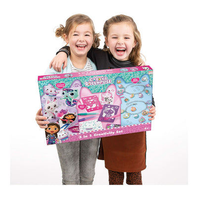 Totum gabby's poppenhuis knutselpakket xl 3 in 1 bedel armbandjes maken speelgoed meisjes, diamond paint, spraypens en sjablonen - gabby's dollhouse cadeautip knutselen creatief speelgoed