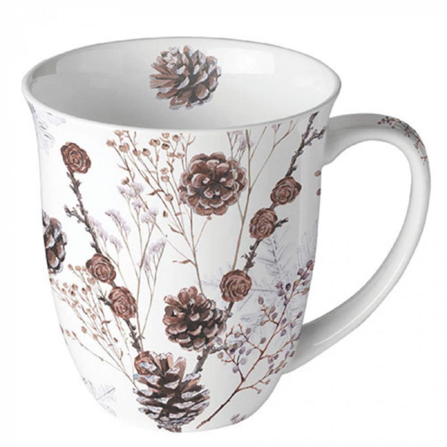 Ambiente mok 400ml pine cones wit porselein dia10x10,5cm