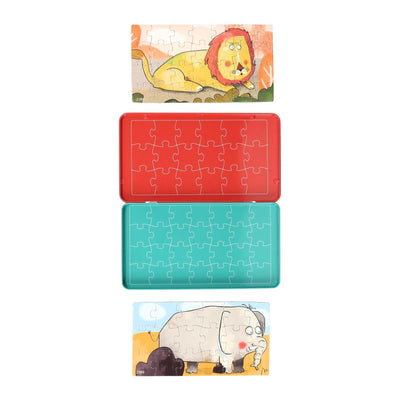 Reisspel in blik 18x10cm - dierenpuzzels