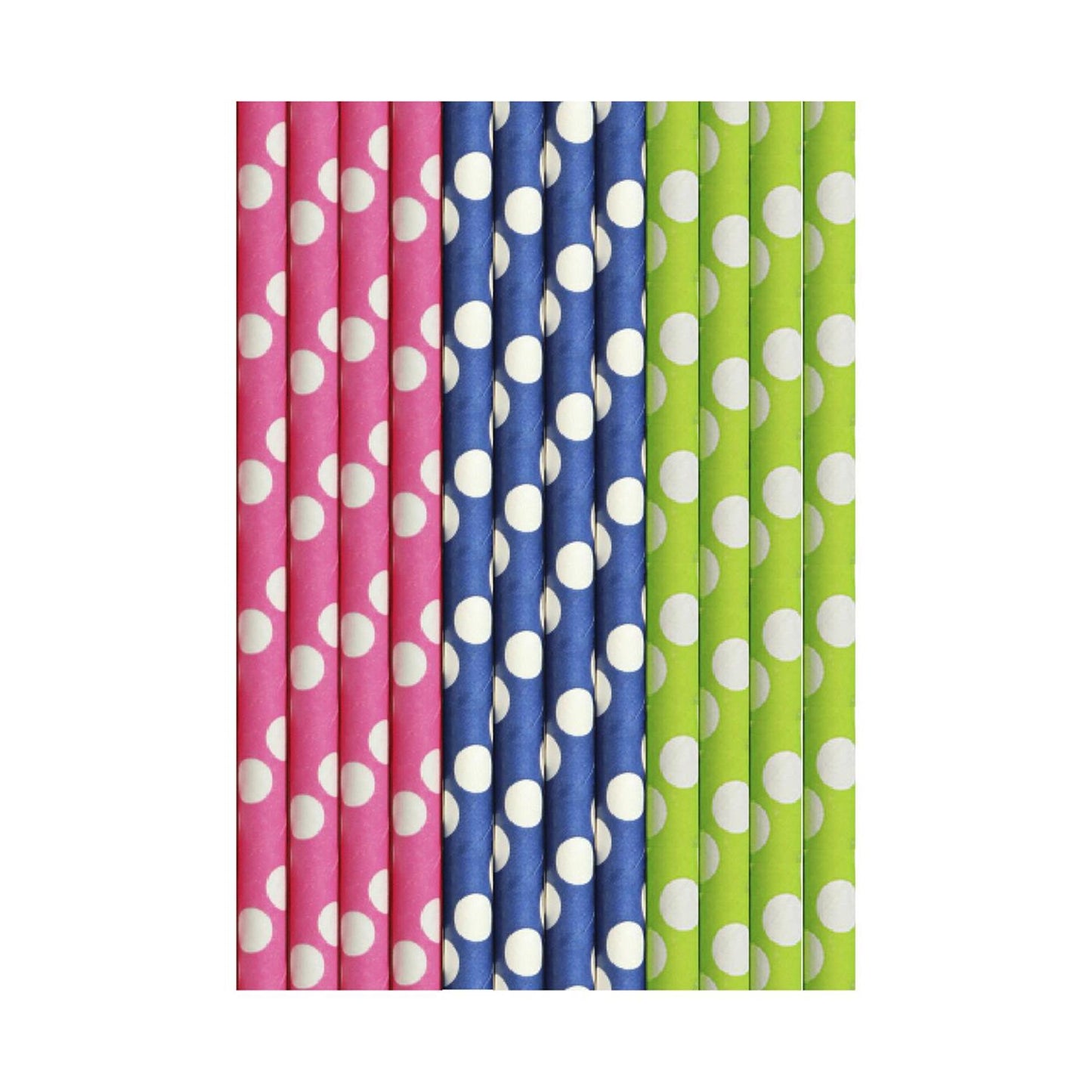 Duni papieren rietjes cocktail dots: blue, green pink 15cm pak a 25 stuks