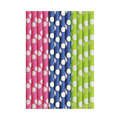 Duni papieren rietjes cocktail dots: blue, green pink 15cm pak a 25 stuks