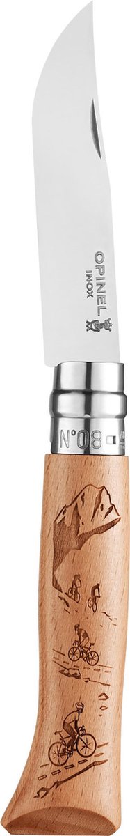 Opinel n°08 - mountain biking alpine - serie engravings - rvs en hout