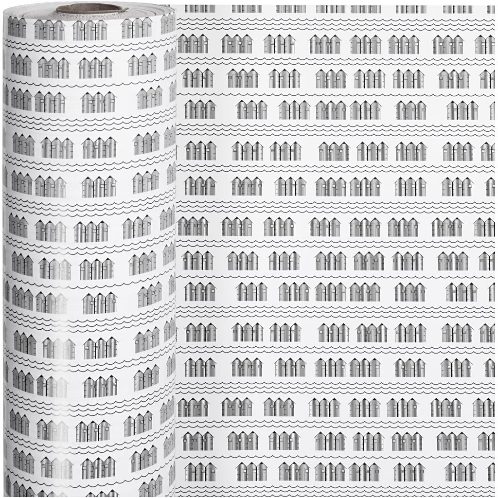 Inpakpapier, badhuis, b: 57 cm, 80 gr, zwart, wit, 150 m 1 rol