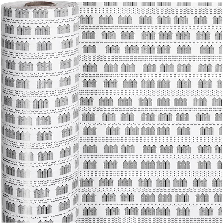 Inpakpapier, badhuis, b: 57 cm, 80 gr, zwart, wit, 150 m 1 rol