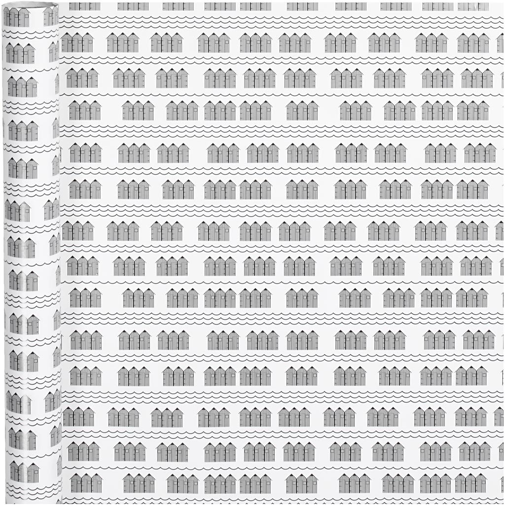 Inpakpapier, badhuis, b: 70 cm, 80 gr, zwart, wit, 4 m 1 rol