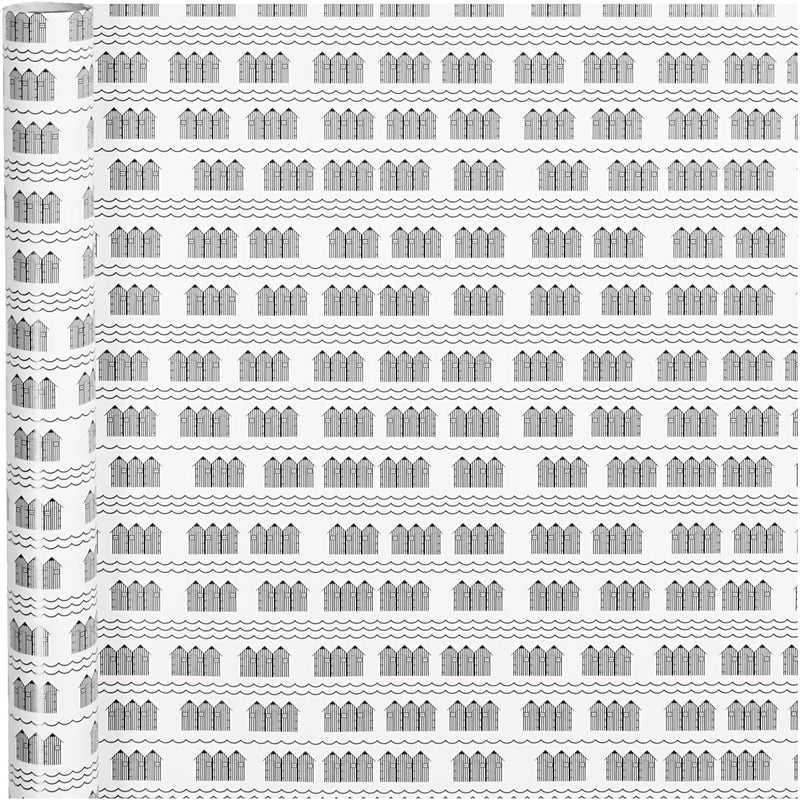 Inpakpapier, badhuis, b: 70 cm, 80 gr, zwart, wit, 4 m 1 rol