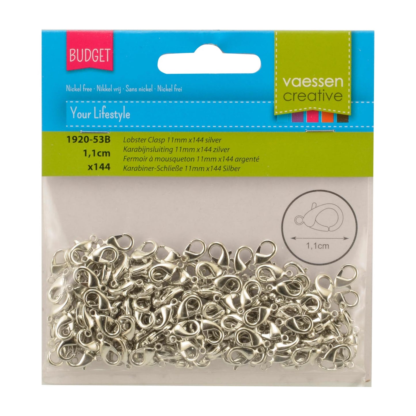 Vaessen creative • karabijnsluiting 11mm 144pcs silver