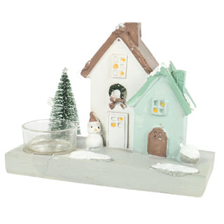 Kerst theelichthouder huis 3 assorti | 8 stuks