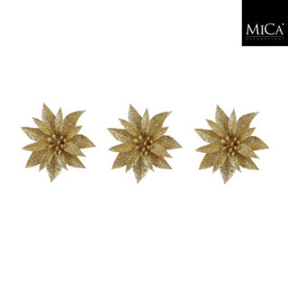 Edelman clip poinsettia goud 3 stuks - h3xd10cm | 4 stuks