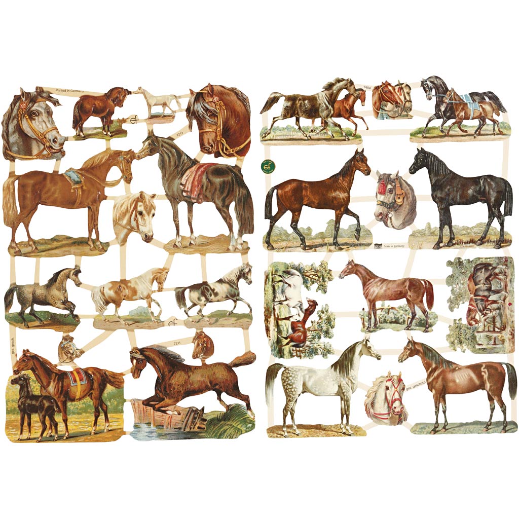 Vintage plaatjes, paarden, vel 16,5x23,5 cm, 2 vel 1 doos