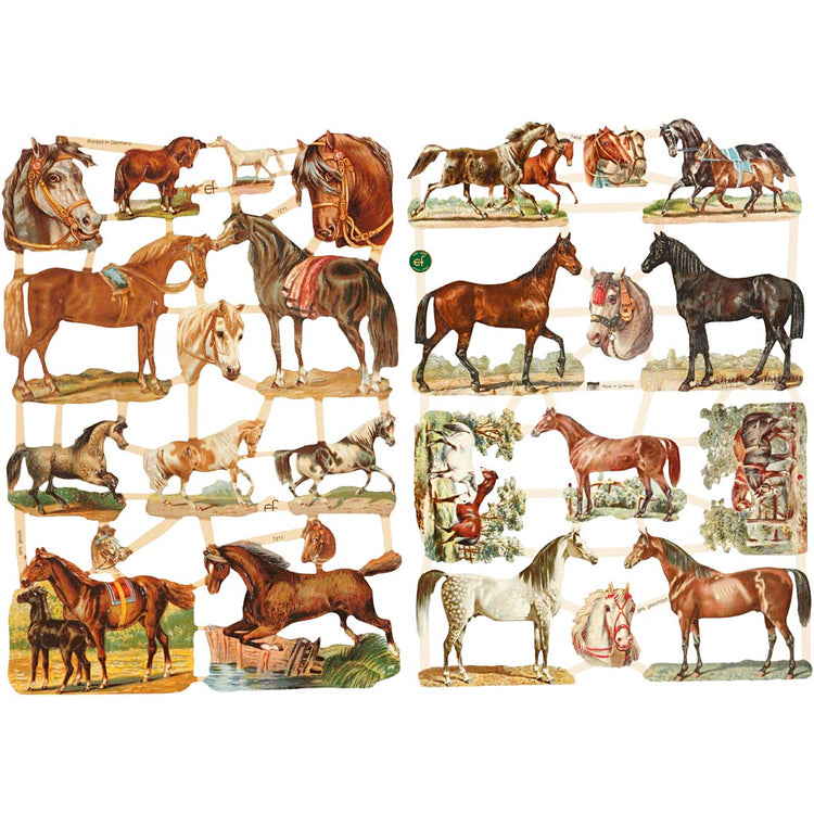 Vintage plaatjes, paarden, vel 16,5x23,5 cm, 2 vel 1 doos