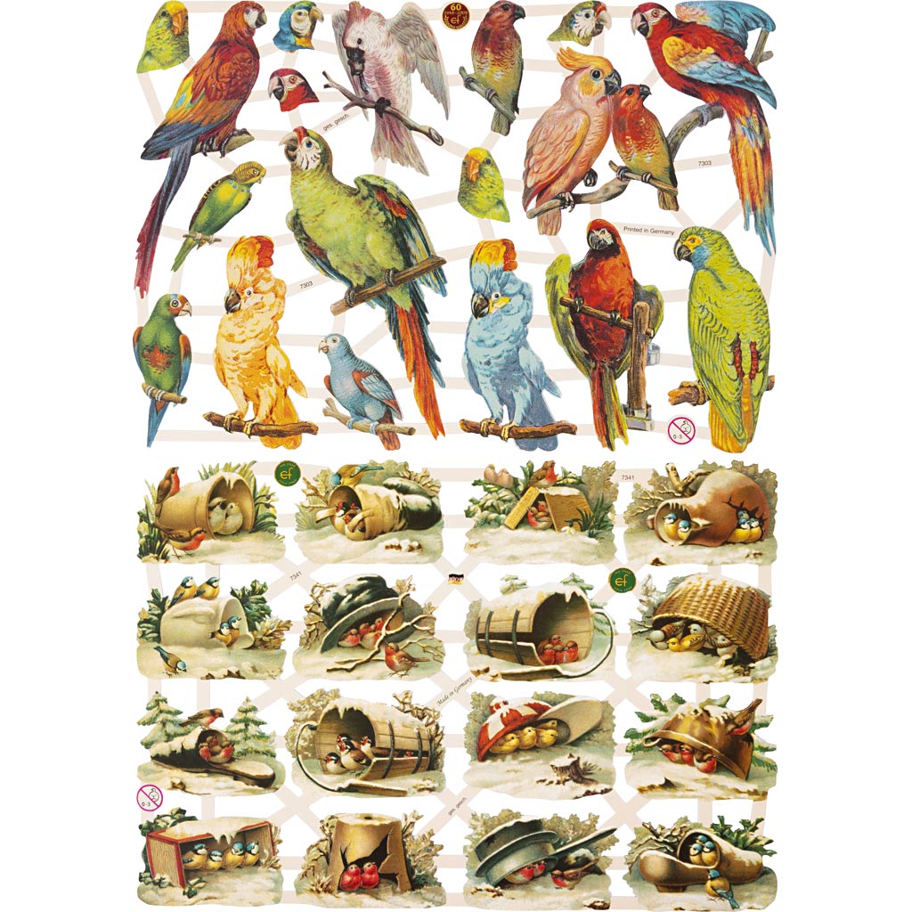 Vintage plaatjes, vogels, vel 16,5x23,5 cm, 2 vel 1 doos