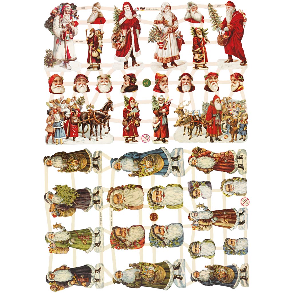Vintage plaatjes, kerstman, vel 16,5x23,5 cm, 2 vel 1 doos