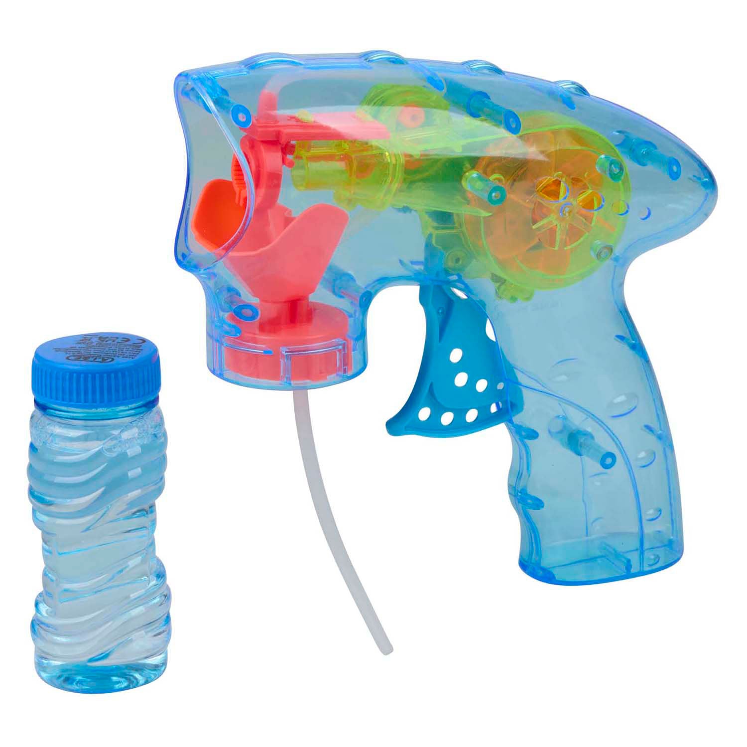 Eddy toys bellenpistool met licht - bubble gun with light 2 stuks - bellenpistool 60 ml inclusief bellenblaasvloeistof - automatisch bellenpistool op batterijen - diverse kleuren - 1 willekeurige kleur