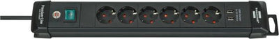 Brennenstuhl premium-line stekkerdoos 6-voudig + 2x usb stekkerdoos (zwart, 3 meter)
