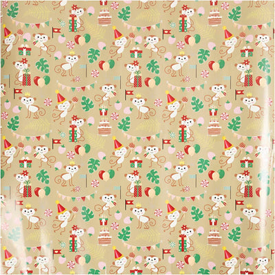 Inpakpapier, feestelijke aapjes, b: 50 cm, 80 gr, 100 m 1 rol