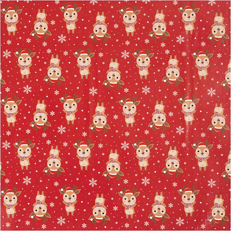 Inpakpapier, rendier met sjaal, b: 50 cm, 80 gr, donkerrood, 100 m 1 rol