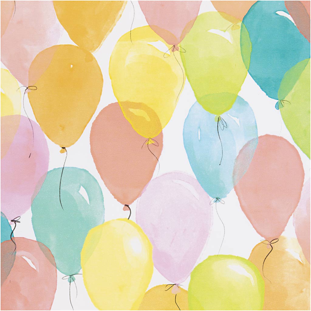 Inpakpapier, ballonnen, b: 50 cm, 80 gr, pastelkleuren, 100 m 1 rol