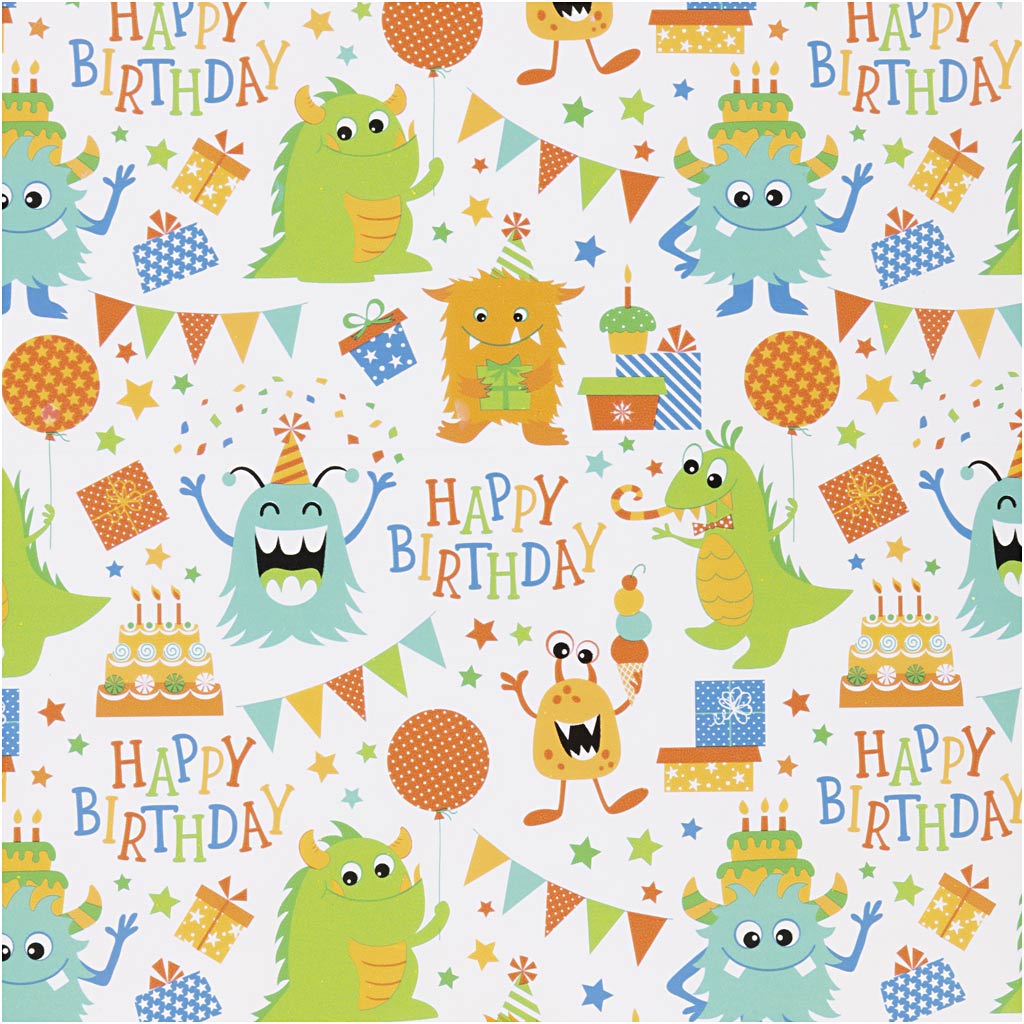 Inpakpapier, verjaardag, b: 50 cm, 80 gr, vrolijke kleuren, 5 m 1 rol