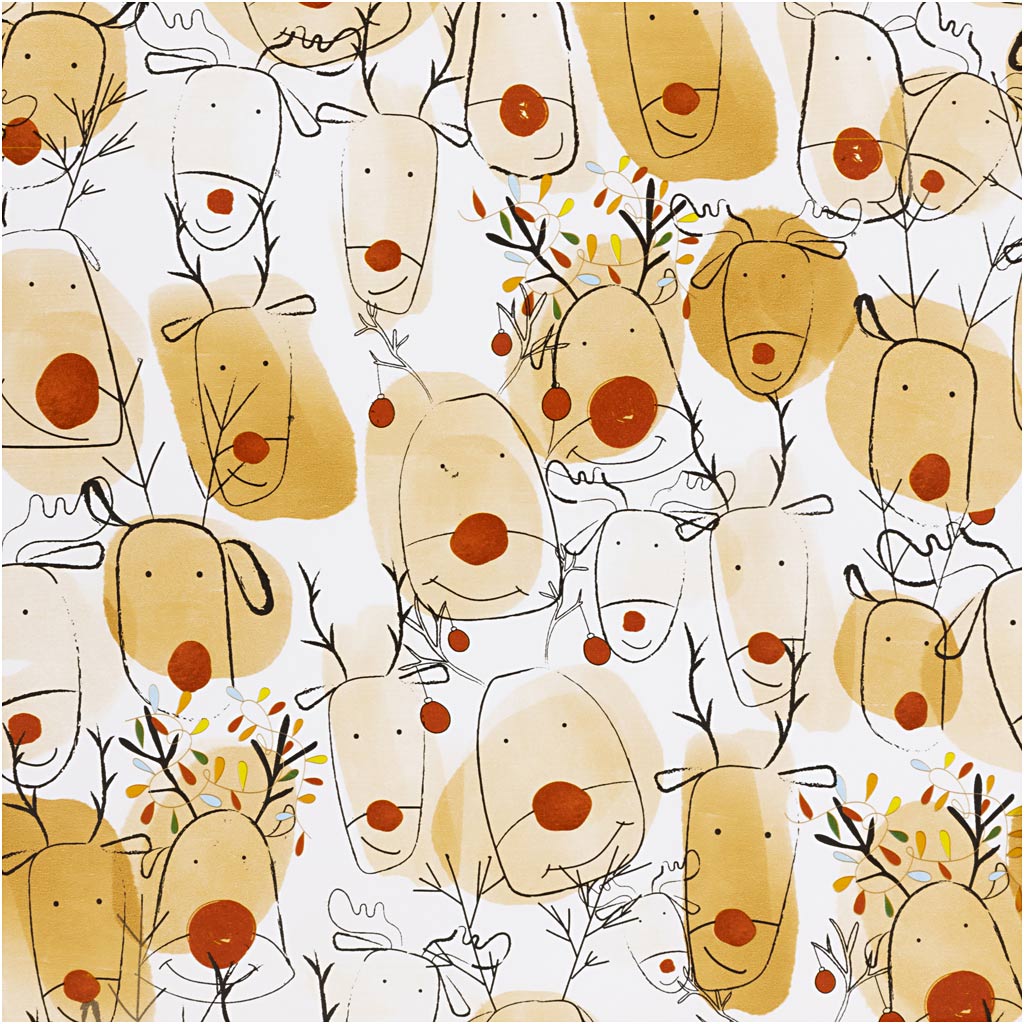 Inpakpapier, rendieren, b: 50 cm, 80 gr, beige, rood, 100 m 1 rol